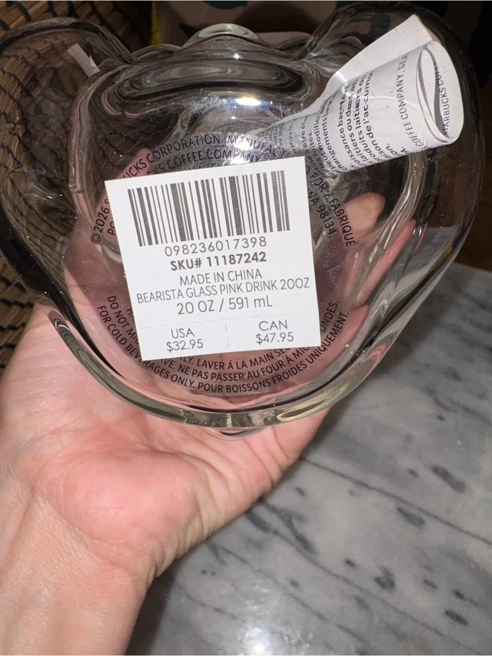 2026 Starbucks Pink Bearista Glass Cup NWT